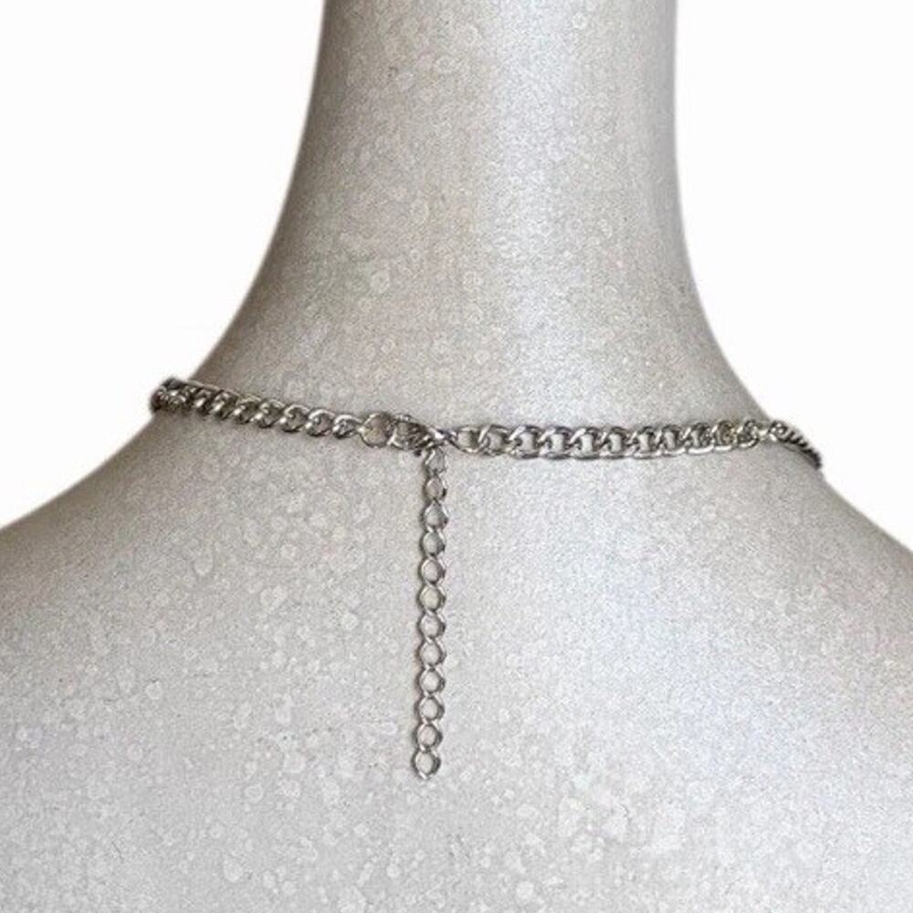 Iridescent Green Statement Bib Necklace Chunky Geometric Silver Tone Boho - Picture 7 of 7